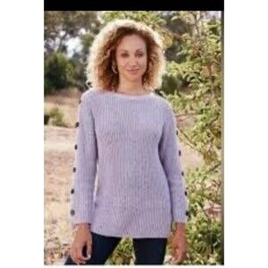 Soft Surroundings Shaker Stitch Sweater Petite S Purple Tunic Buttons Silk Wool